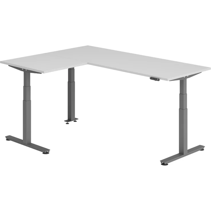 bümö Eckschreibtisch elektrisch höhenverstellbar L-Form: 200 x 160 cm in grau, Gestell graphit - Stehschreibtisch mit Memory-Steuerung, elektrischer XXL Schreibtisch für die Ecke, XDSMW-2008-5-G – Bild 1