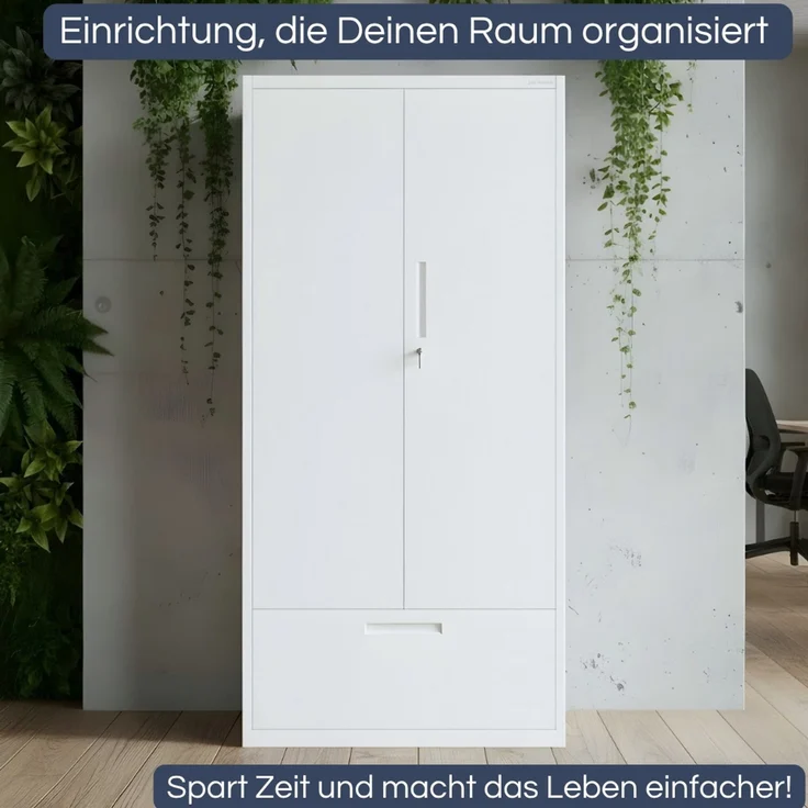 Metallschrank mit Hohe Schublade RUEL - 195x90x40cm Weiß | Büroschrank Aktenschrank Stahlschrank Fachbodenschrank Werkstattschrank – Bild 3