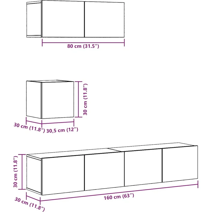 vidaXL 4-tlg. TV-Schrank-Set Wandmontage Altholz-Optik Holzwerkstoff 3329219 – Bild 7