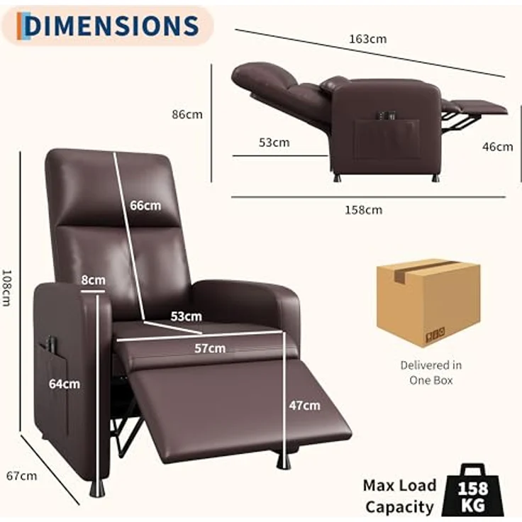 GarveeHome Fernsehsessel Elektrisch Relaxsessel Ruhesessel, massagesessel mit wärmefunktion, Verstellbarer Fernsehsessel mit Fußstütze, Einzelsofa,für Wohnzimmer, Schlafzimmer oder Büro – Bild 4