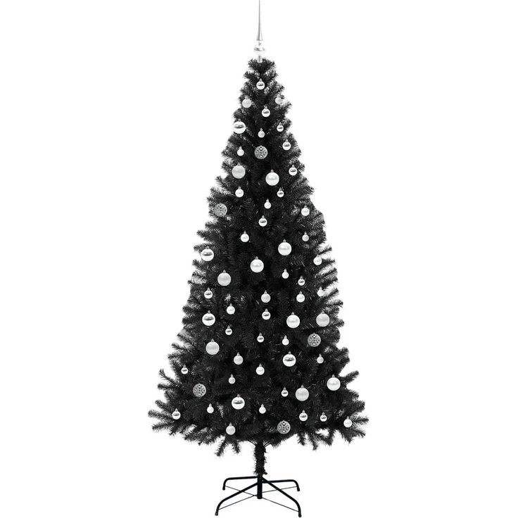 vidaXL Weihnachtsbaum mit LED-Beleuchtung Schwarz 210 cm PVC und Stahl 3396492 – Bild 4