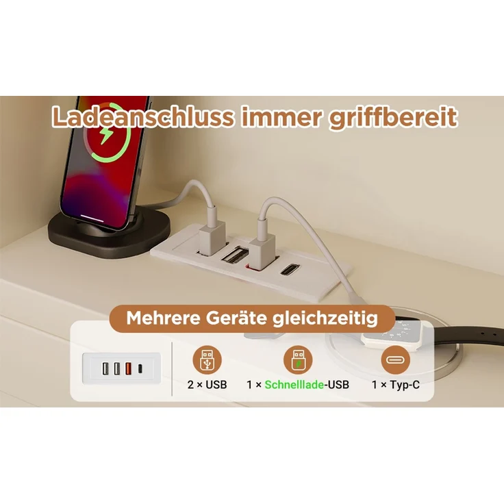 TavilaEcon Stauraumbett Holzbett mit Ausziehbett, 8 Staufächern & USB-/Type-C-Ladeanschlüssen weiß Liegefläche 140 × 200 cm – Bild 10