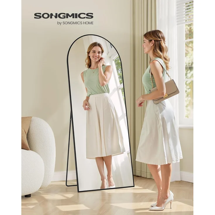 SONGMICS Ganzkörperspiegel, Aluminiumlegierung / Hartglas tintenschwarz, 165x60 cm – Bild 2