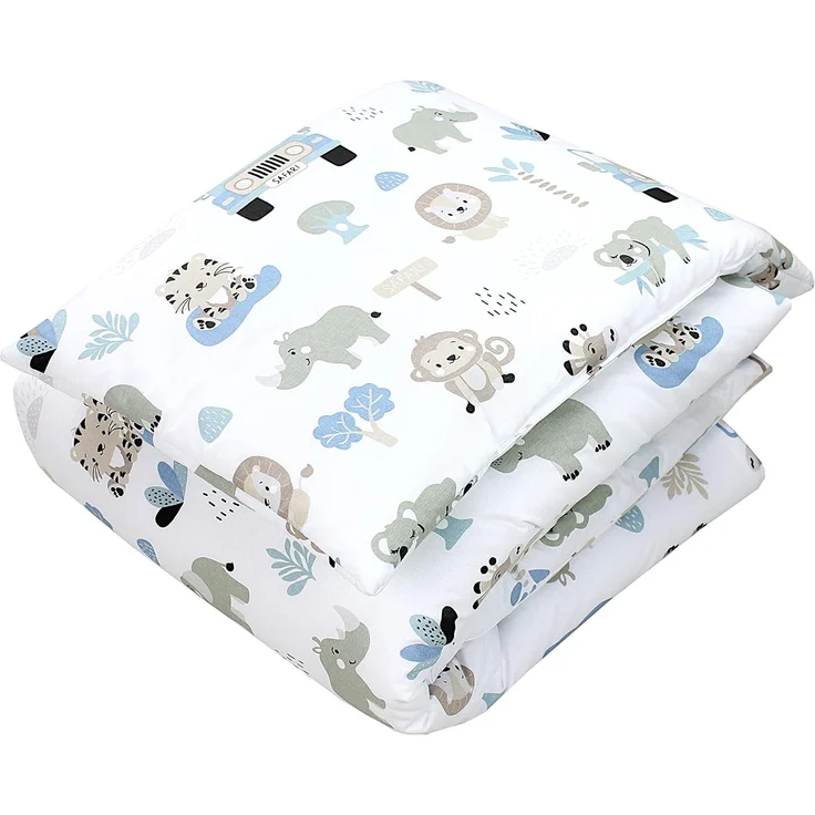TupTam Kinderbettdecke-Set, Ganzjahresdecke, 2tlg., 1x Bettdecke, 1x Flachkissen, Zoo Blau, 135x100 cm