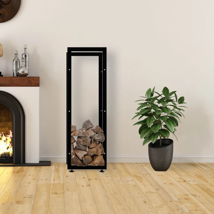 DELUKE® Kaminholzregal innen Metall SATLO - für Feuerholz Brennholzregal innen Kaminholzständer Kaminholzhalter Feuerholzregal InnenSchwarz, 25x40x125cm – Bild 4