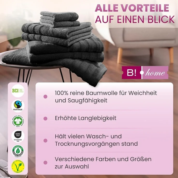 4er Set Handtücher Plain schwarz 50x100 - Farbe: Schwarz, Größe: 50x100 – Bild 7