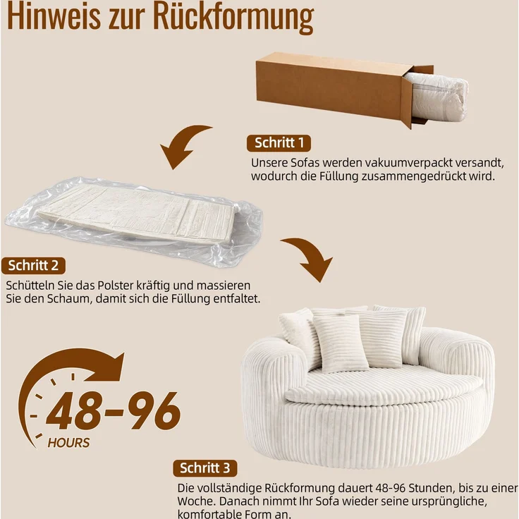 Abrihome Sitzsack mit Armlehnen und Rückenkissen, Beige, 145x133x59 cm – Bild 4