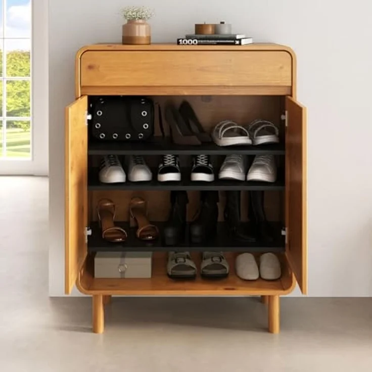 IDIMEX Schuhschrank JUAN Schuhkommode aus massivem Kiefernholz mit Schublade Eiche Finish – Bild 4