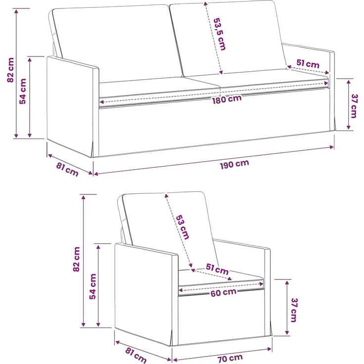 vidaXL Sofa-Set 2 pcs Weiß Stoff 3433172 – Bild 7