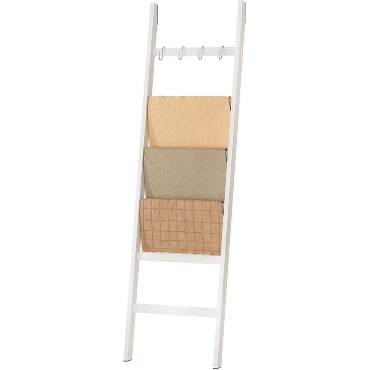 Yorbay Handtuchleiter Handtuchhalter Bambus, 6 Ebenen Leiterregal, 5 Haken und 2 Sicherheitsgurten, 60x170 cm, für Bad, Wohnzimmer