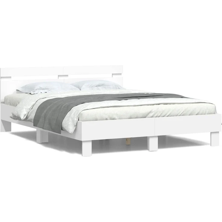 vidaXL Bettrahmen mit LED-Lichtleisten Weiß 152 x 203 cm Holzwerkstoff 3402852 – Bild 5