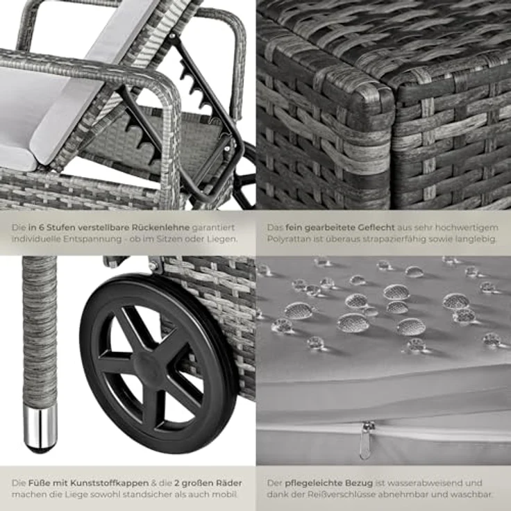 tectake Gartenliege Rattan Sonnenliege, 1, 1 St, 1tlg, widerstandsfähig – Bild 8