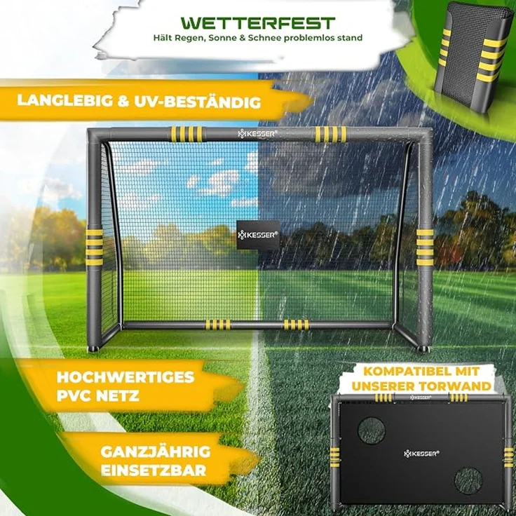 KESSER® Fußballtor für Garten robustes Outdoor Training Schusstraining UV-beständigem Netz, Stahlrahmen mit Polsterung, Erdhaken, Luftpumpe, Hüttchen, Montagezubehör für Kinder und Erwachsene Anthrazit, 240cm, Ohne Torwand – Bild 6