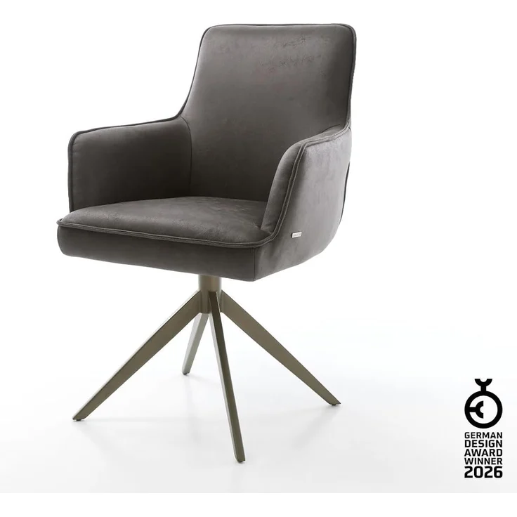 Drehstuhl Heira-Flex mit Armlehnen Mikrofaser Anthrazit Vintage Kreuzgestell breit Effektfinish Titan 360° drehbar Taschenfederkern – Bild 3