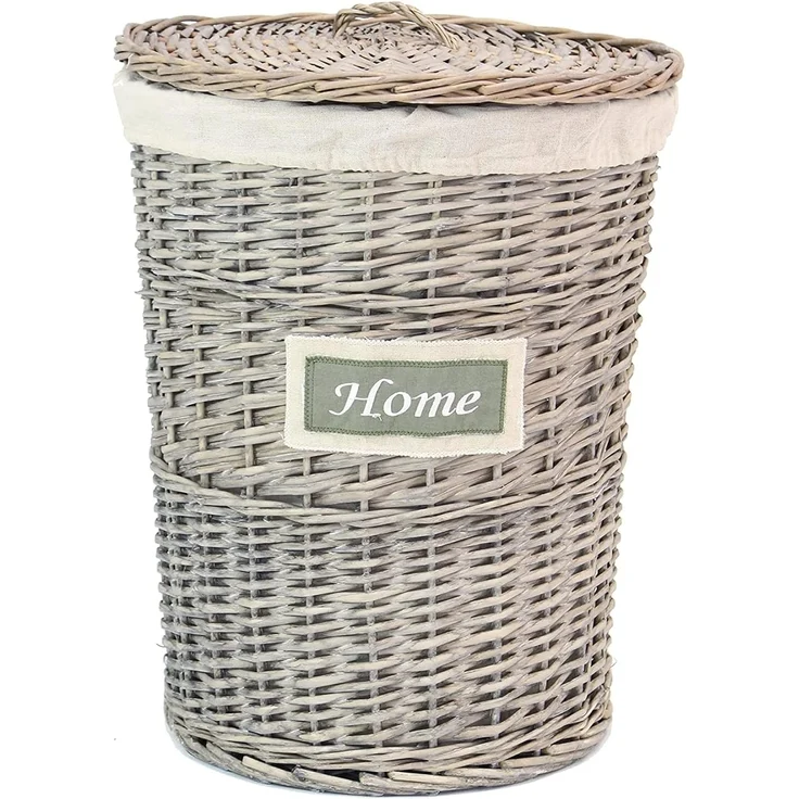 Wäschekorb "Home" aus Weide, grau, mit Deckel, im Landhaus Stil, Wäschetonne – Bild 2