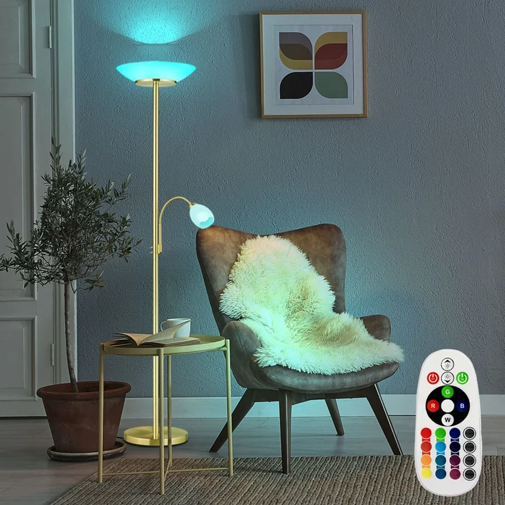 RGB LED Stehleuchte, Glas, weiß, Flexo, messing, H 180 cm, GERRY – Bild 2