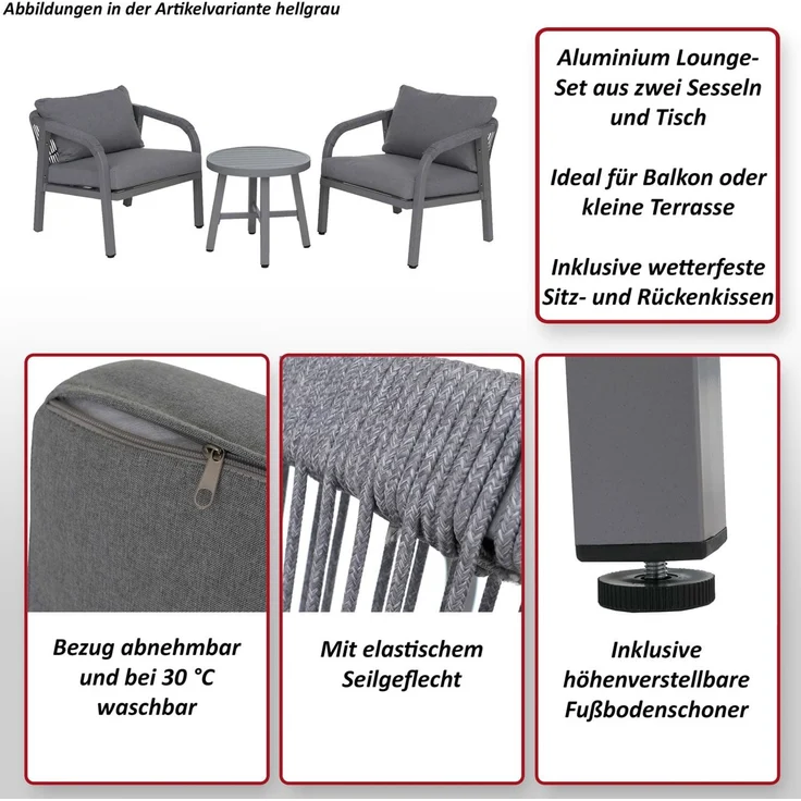 Aluminium Lounge-Set HWC-P82, Gartengarnitur Balkon-Set Stuhl Tisch, Stoff/Textil (220g/m²) ~ Holz-Optik olivgrün – Bild 2