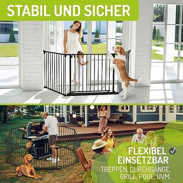 BOMI Türschutzgitter Absperrgitter Milo 100–525 cm, Raumtrenner, Laufstall Metall (sicherheitsgeprüftes Gitter, flexibel & erweiterbar), Schutzgitter Baby zum Anschrauben oder Aufstellen, Schwarz – Bild 5