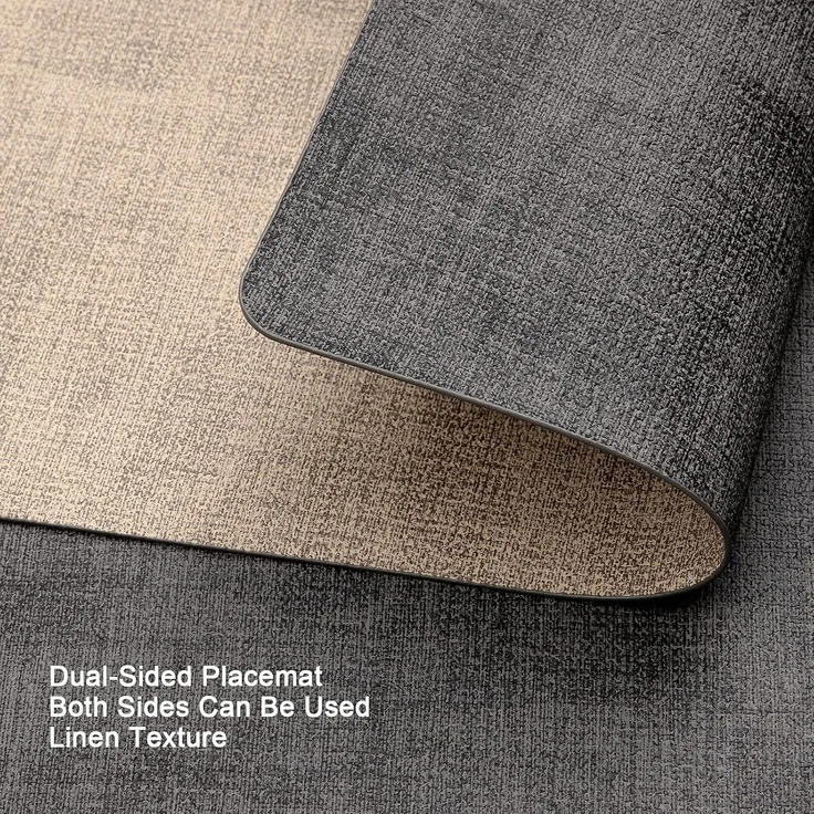 Myir JUN Tischsets Leder Platzdeckchen 6er Set abwaschbar Kunstleder Grau Beige – Bild 4