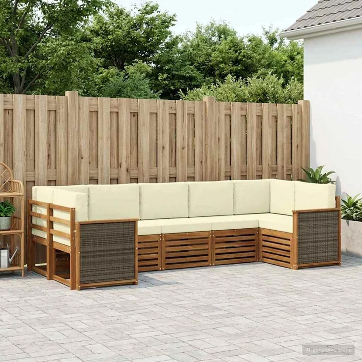 vidaXL Outdoor-Sofagarnitur 7 stk. 7-Sitzer Natur und Creme 3384796 – Bild 1