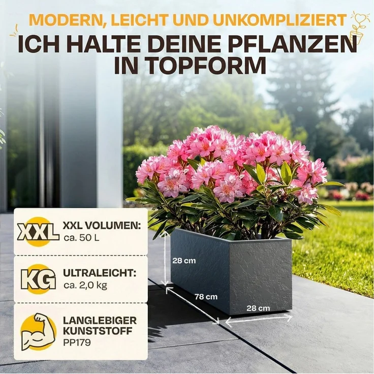 ONDIS24 Pflanzkübel Ondis24 Blumenkübel Vulkano, 50L Blumenkasten (1 St), mit cleverem Wasserspeicher am Boden – Bild 1