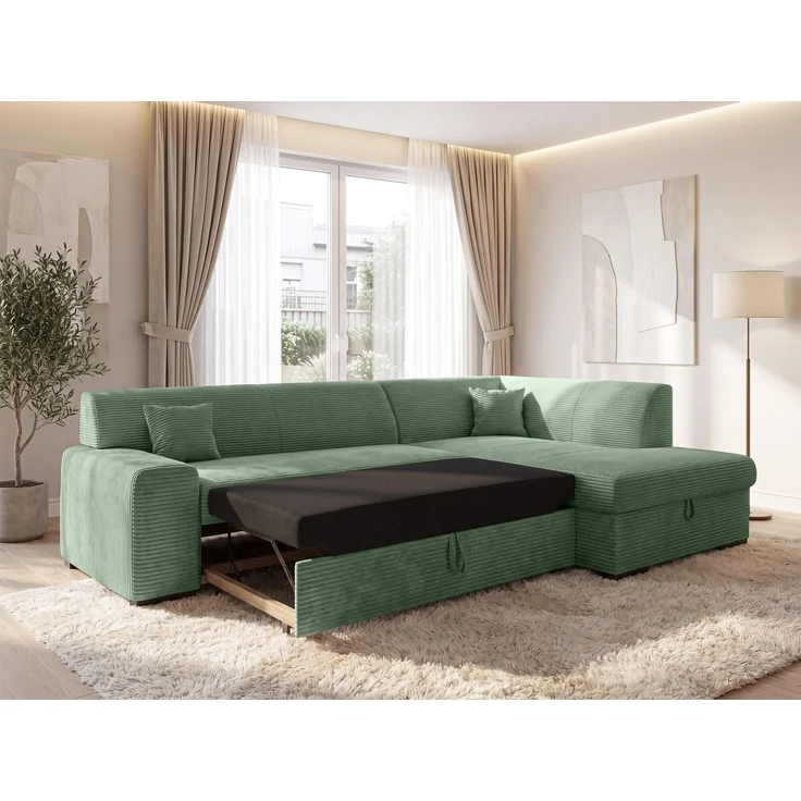 AX LIVING Eckschlafcouch mit Bettkasten Lucera 260 cm Salbeigrün R – Bild 2