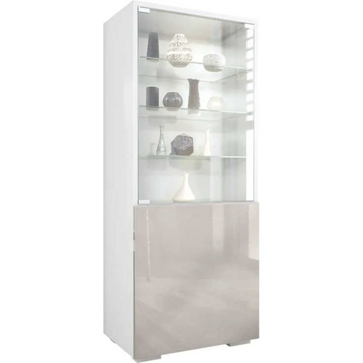 Vladon Standvitrine Granada (Vitrinenschrank, mit Glastür und Glaseinsatz) Weiß matt/Sandgrau Hochglanz (50 x 122,5 x 34,5 cm) – Bild 4