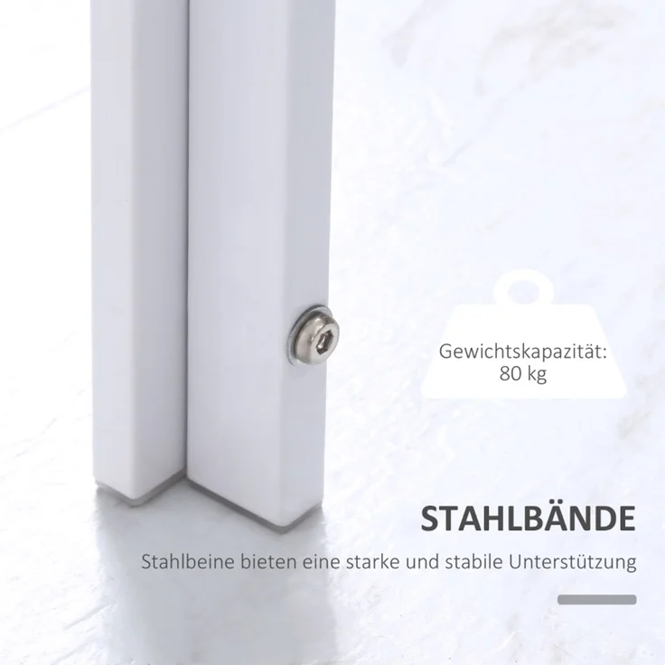 Esstisch 120 x 60 x 75 cm, rechteckig, gehärtetes Glas & Metallgestell, Weiß – Bild 8