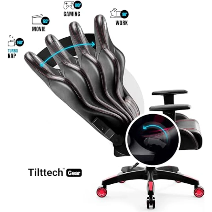Diablo Chairs Gaming-Stuhl X-One 2.0 Kleiner Drehstuhl Ergonomischer Stuhl Mit Kopfstütze Und Lendenkissen Öko-Leder HDS Tilttech System HR-Schaumfüllung 64 x 33 x 120 cm Schwarz-Rot – Bild 6