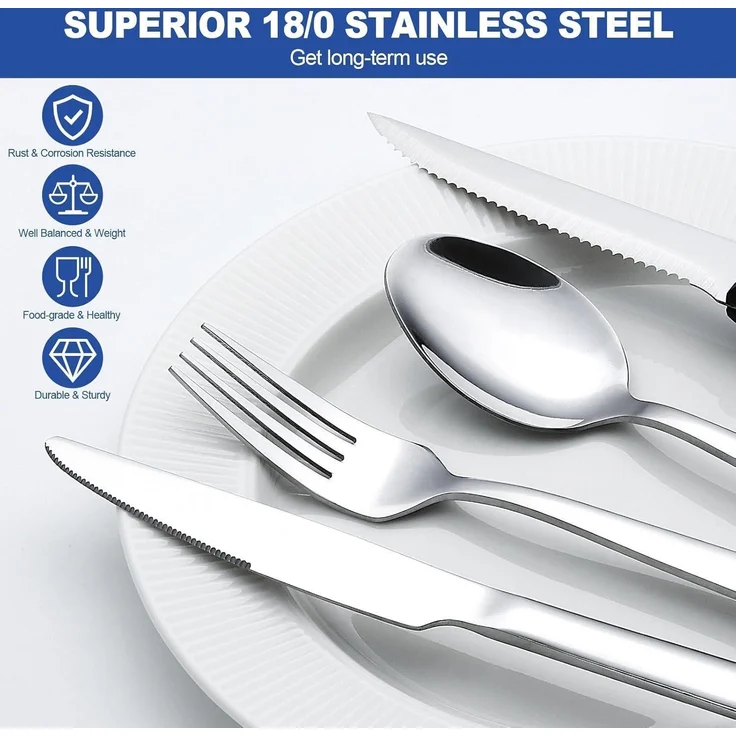Premium Edelstahl Besteck Set 36-teilig für 6 Personen Wildone hochglanzpoliert – Bild 3