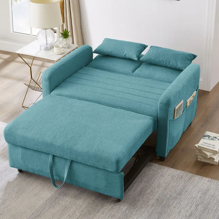Ausziehsofa mit Schlaffunktion,3-stufig verstellbare Rückenlehne, Baumwoll-Leinen-Bezug, hochdichter Schaumstoff