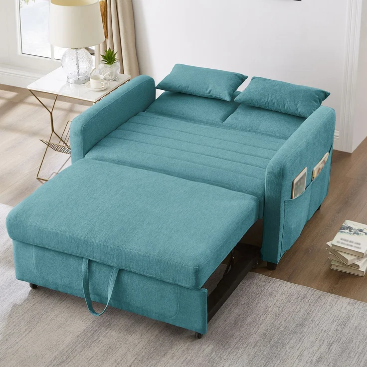 Ausziehsofa mit Schlaffunktion,3-stufig verstellbare Rückenlehne, Baumwoll-Leinen-Bezug, hochdichter Schaumstoff – Bild 1