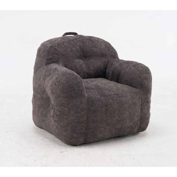 Sitzsack-Sessel aus Kunstfell mit Armlehnen, ergonomische Form, 95×95×79 cm, Dunkelgrau – Bild 3