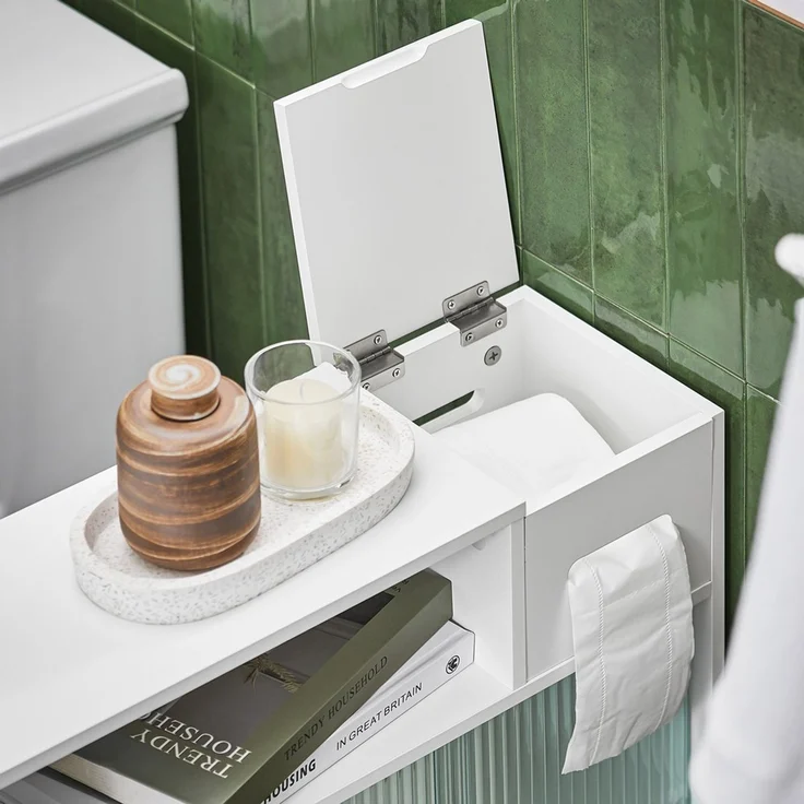 SoBuy BZR117-W Toilettenschrank mit Toilettenpapierhalter, MDF, Lackiert, Weiß, 60 x 71 x 44 cm – Bild 7