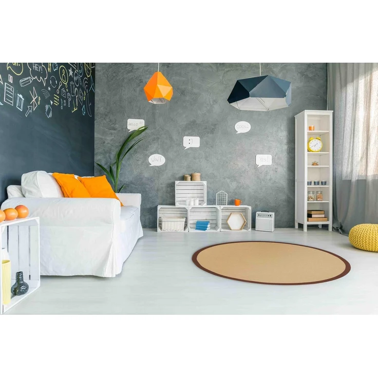 carpetfine Sisalteppich Sisal, rund, Höhe: 5 mm, mit farbiger Bordüre, Anti-Rutsch Rückseite – Bild 5