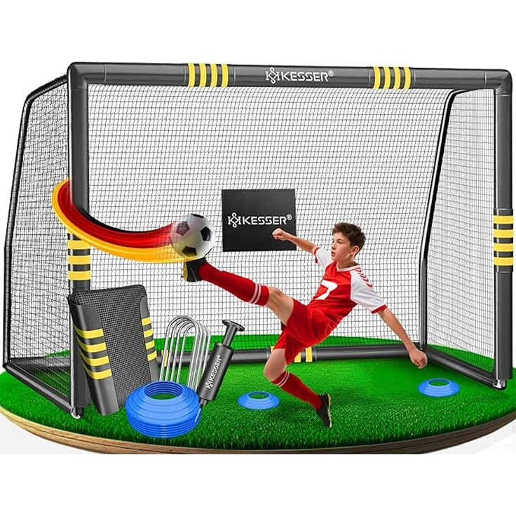 KESSER® Fußballtor für Garten robustes Outdoor Training Schusstraining UV-beständigem Netz, Stahlrahmen mit Polsterung, Erdhaken, Luftpumpe, Hüttchen, Montagezubehör für Kinder und Erwachsene Anthrazit, 240cm, Ohne Torwand – Bild 8