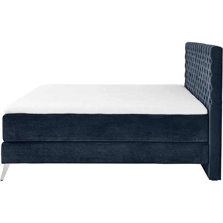 KAWOLA Bett SINDAR Boxspringbett Stoff dunkelblau Fuß silber ohne Topper 160x200cm – Bild 7