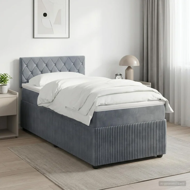vidaXL Boxspringbett mit Matratze Dunkelgrau 90 x 200 cm Samt 3451596 – Bild 1