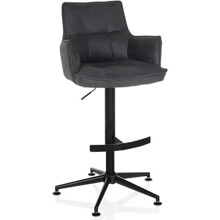 hjh LIVING Barhocker höhenverstellbar, Hocker mit Lehne SOLAO Life HIGH Stoff, drehbarer Tresenhocker mit Fußstütze und Armlehnen, Anthrazit – Bild 1
