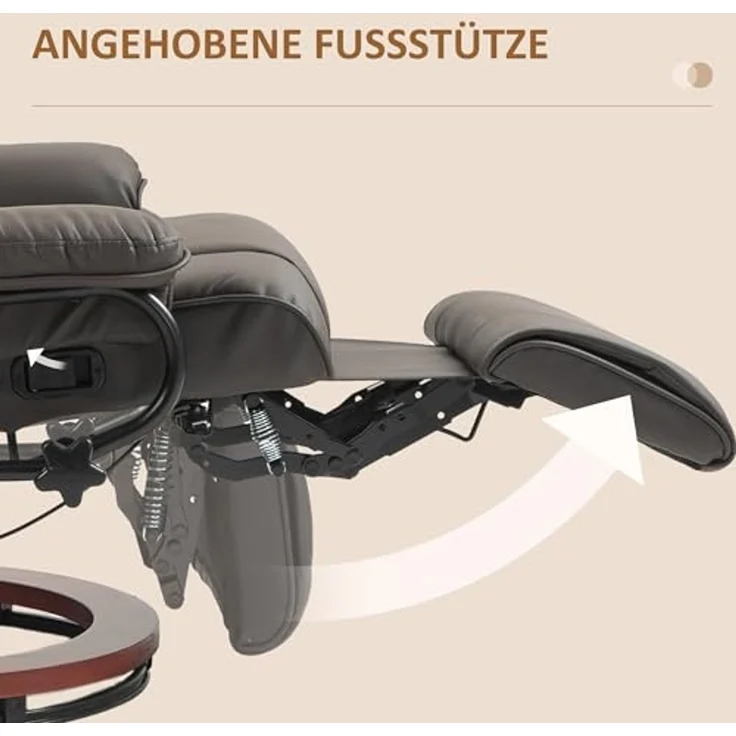 HOMCOM Relaxsessel Drehbar Fernsehsessel mit Liegefunktion, Fußstütze (Liegesessel, 1-St, TV-Sessel), für Wohnzimmer, Schlafzimmer, Braun – Bild 5