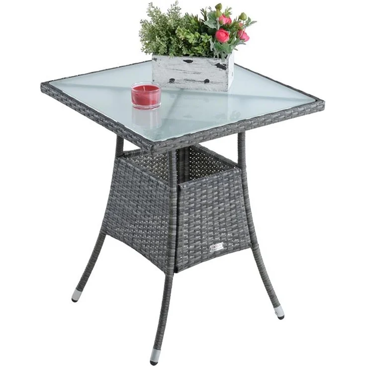 Polyrattan Beistelltisch Balkontisch 57 cm Rattan Tisch Gartentisch Anthrazit – Bild 2