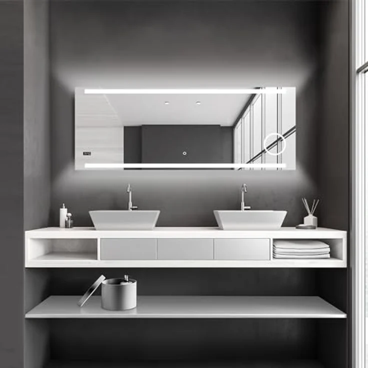 Talos King Badspiegel mit Beleuchtung – LED Badezimmerspiegel 160x60 cm, integrierter Kosmetikspiegel mit 3-facher Vergrößerung, neutralweiß mit Digitaluhr – Bild 1