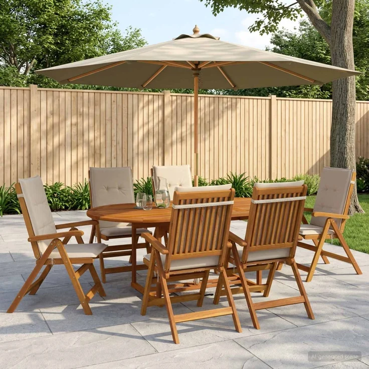 vidaXL Essgruppe für draußen mit Sonnenschirm 8 stk. 6-Sitzer 3438546 – Bild 1