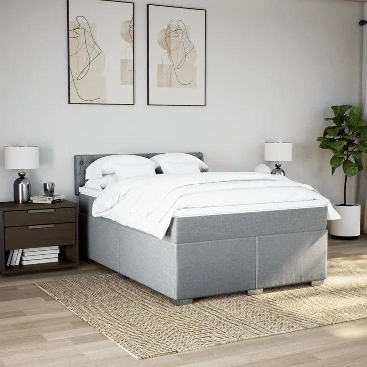 vidaXL Boxspringbett mit Matratze Hellgrau 140x190 cm Stoff 3285890 – Bild 3