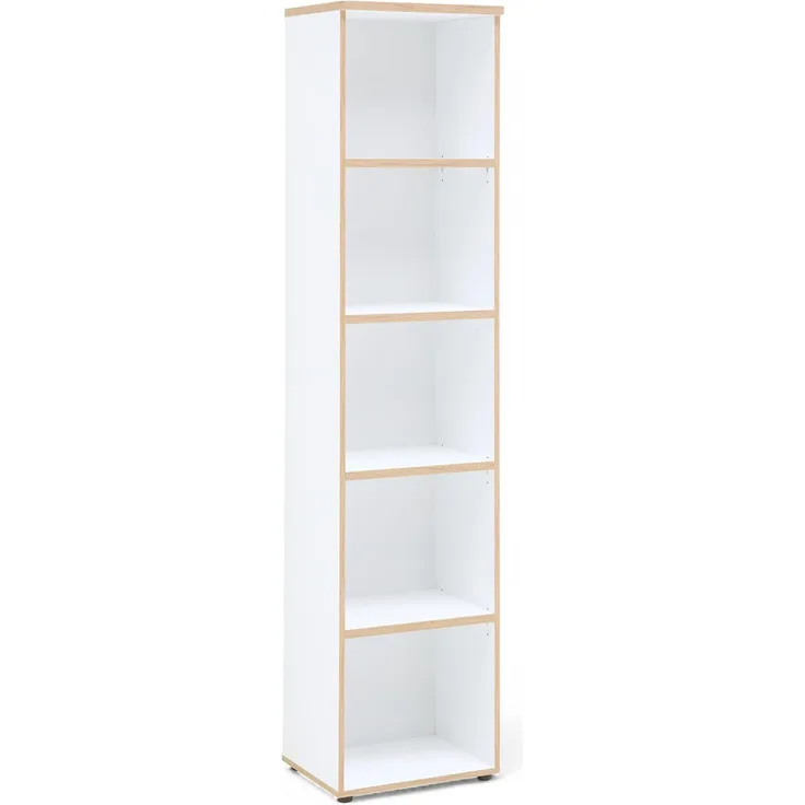 Stella Trading Memphis Aktenregal in Weiß, Artisan Eiche Optik - Modernes Standregal mit 5 offenen Fächern - 45 x 197 x 38 cm (B/H/T)
