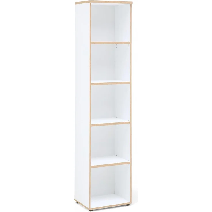 Stella Trading Memphis Aktenregal in Weiß, Artisan Eiche Optik - Modernes Standregal mit 5 offenen Fächern - 45 x 197 x 38 cm (B/H/T)