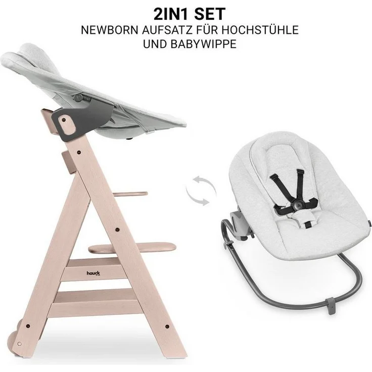 Hauck Hochstuhl Beta Plus Whitewashed - Newborn Set Premium (Set), Babystuhl ab Geburt mit Neugeborenen Aufsatz, Sitzpolster & Essbrett – Bild 3