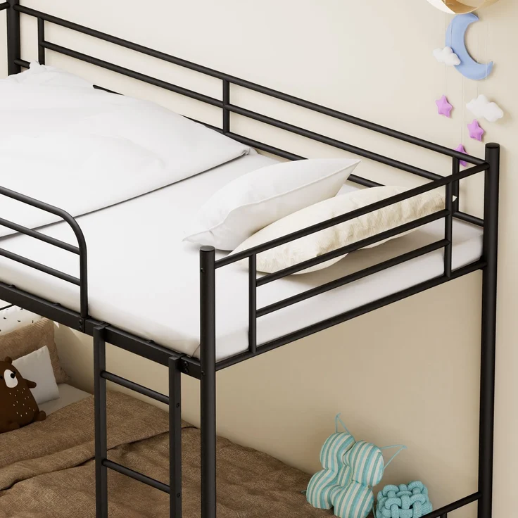 Etagenbett 90×190 cm mit Absturzsicherung und Leiter, Metall, Schwarz, ohne Matratze – Bild 9