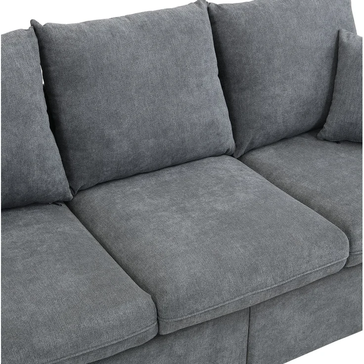 DESVIAE Sofa mit Schlaffunktion, Stauraum und 2 Hockern, Chenille, Dunkelgrau, 188 x 186 x 86 cm – Bild 9