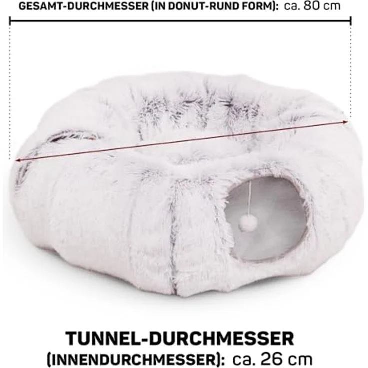 Canadian Cat Company Tiertunnel Katzentunnel Otis - versch. Farben, Donut - Tunnel und Tierbett, Plüschfell imitat, viele Funktionen, zwei faltbare Katzentunnel, Plüschbett in der Mitte – Bild 3